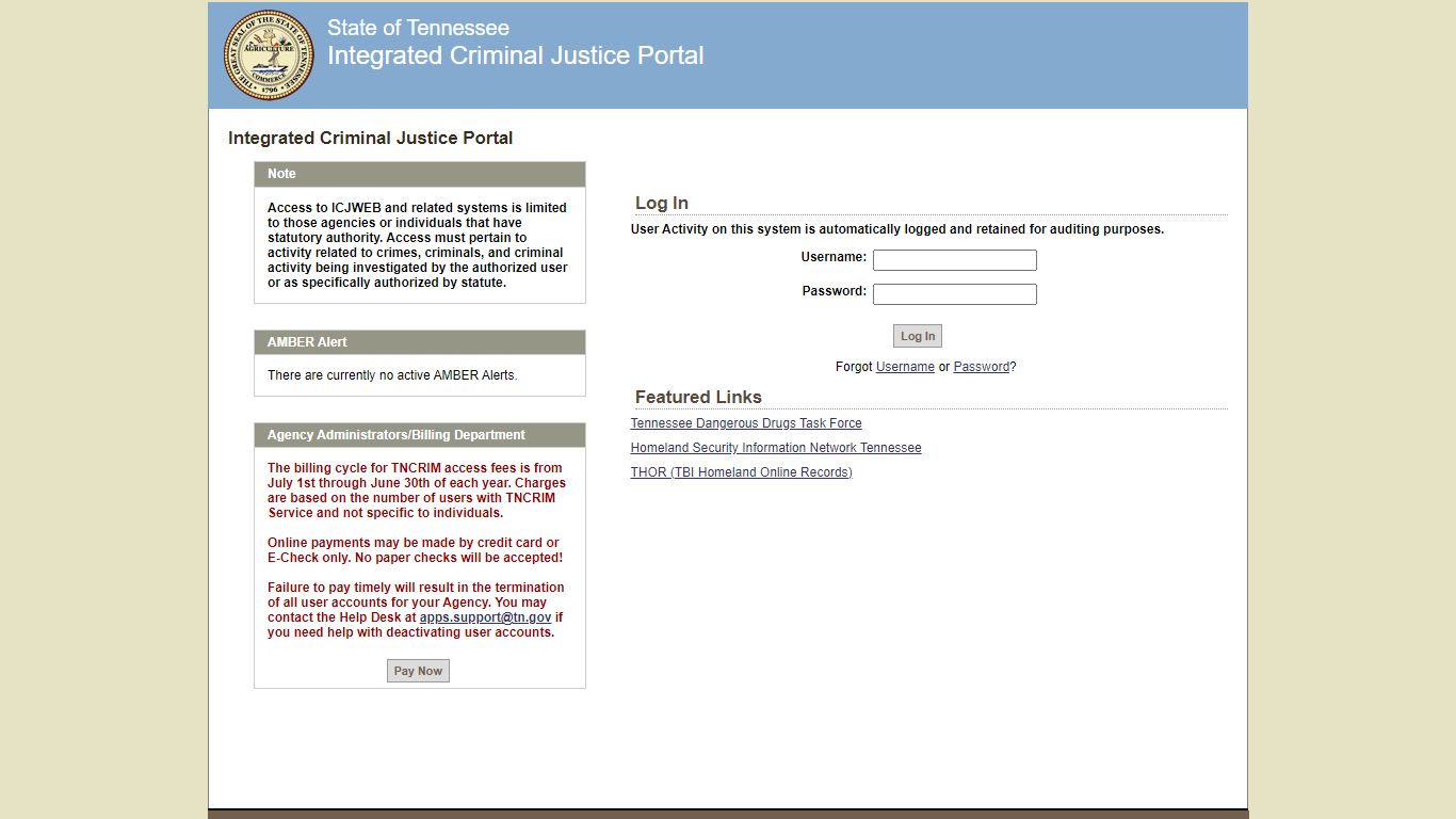 Log In – Integrated Criminal Justice Portal - TN