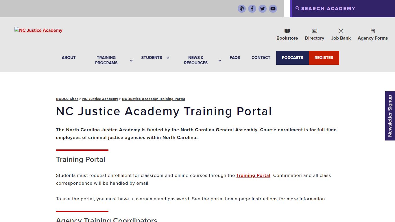 NC Justice Academy Training Portal - NC Justice Academy